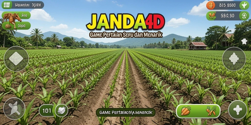 Tampilan screenshot dari gameplay JANDA4D yang menampilkan aktivitas bertani.